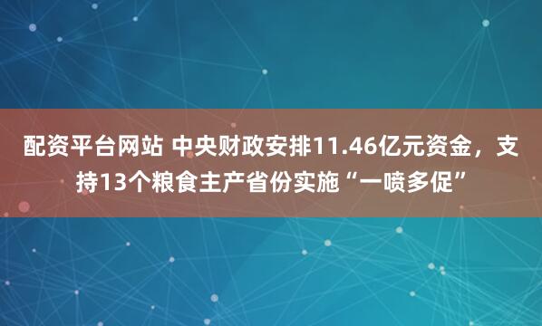 配资平台网站 中央财政安排11.46亿元资金，支持13个粮食主产省份实施“一喷多促”